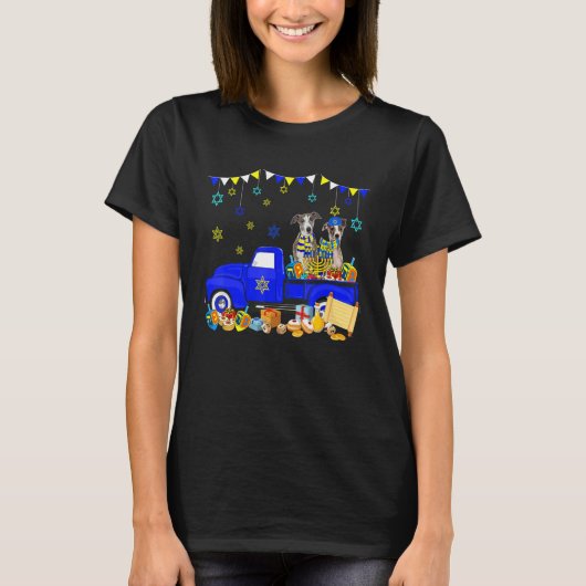 Two Hanukkah Whippets On Pickup Truck With Menorah T-shirt (Voorkant)
