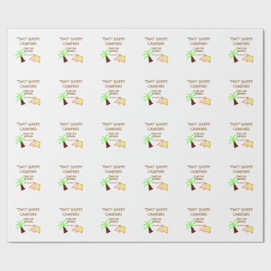 Two happy camping 2nd birthday tree camp kids cadeaupapier (Vlak)