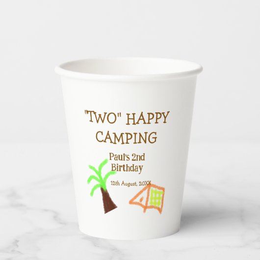 Two happy camping 2nd birthday tree camp kids papieren bekers (Voorkant)