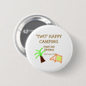 Two happy camping 2nd birthday tree camp kids ronde button 5,7 cm (Voorkant /achterkant)