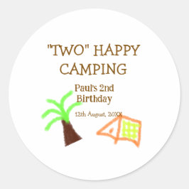 Two happy camping 2nd birthday tree camp kids ronde sticker