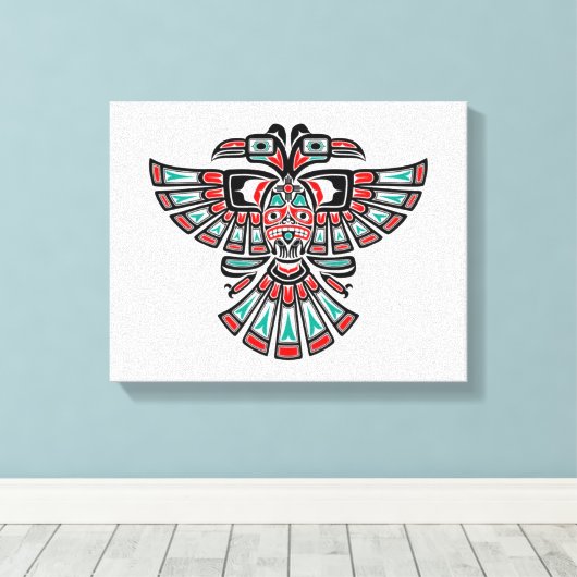 Two Headed Haida Spirit Bird op Wit Canvas Afdruk (Insitu (Houten vloer))