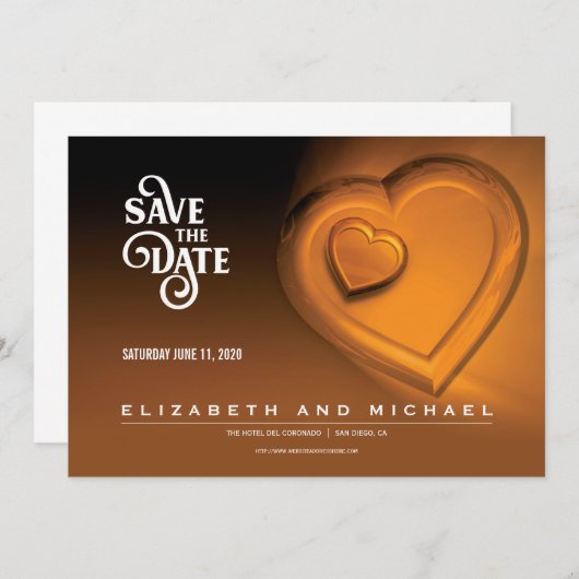 Two Hearts Beating As One - Gold (Versie 5) Save The Date (Voorkant / Achterkant)