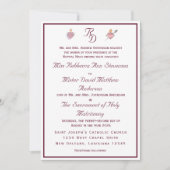 Two Hearts Burgundy Catholic Wedding Invitation Kaart (Voorkant)