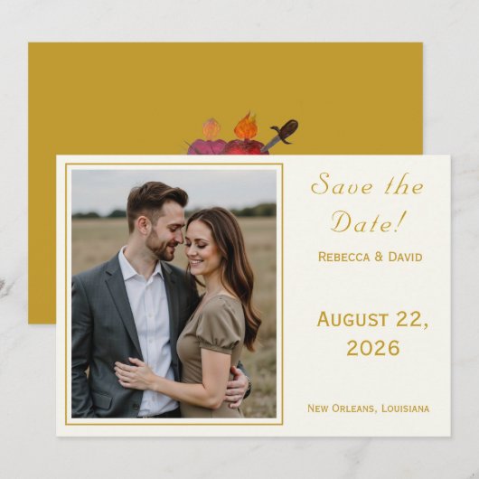 Two Hearts Catholic Flat Save The Date Card (Voorkant / Achterkant)