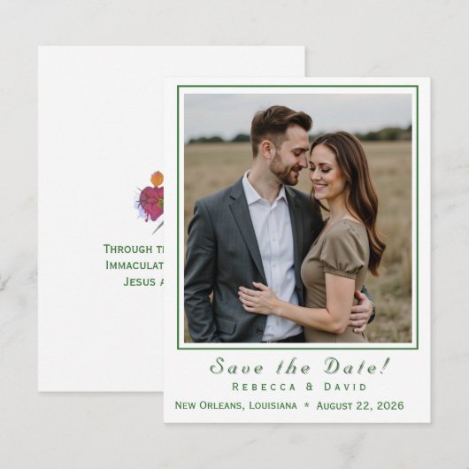 Two Hearts Catholic Flat Save The Date Card (Voorkant / Achterkant)