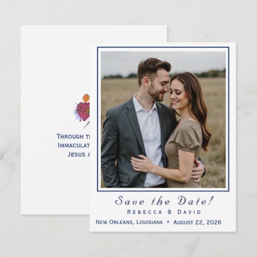 Two Hearts Catholic Flat Save The Date Card (Voorkant / Achterkant)