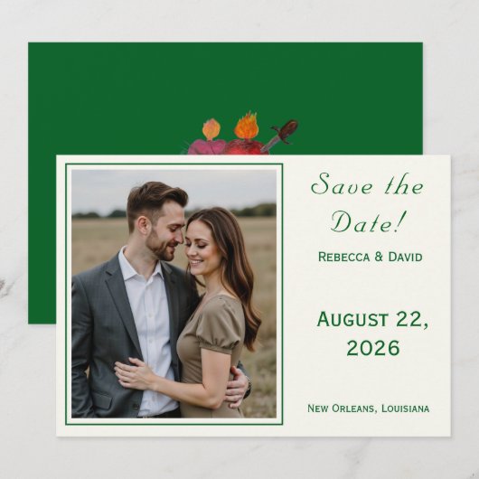 Two Hearts Catholic Flat Save The Date Card (Voorkant / Achterkant)