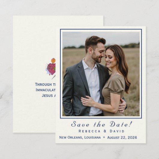 Two Hearts Catholic Flat Save The Date Card (Voorkant / Achterkant)