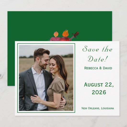 Two Hearts Catholic Flat Save The Date Card (Voorkant / Achterkant)