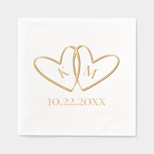 Two Hearts Couple's Initialen & Trouwdatum Eenvoud Folie Servetten (Voorkant)
