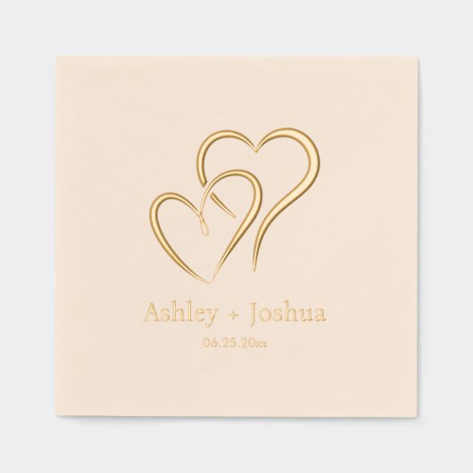 Two Hearts Custom Naam en datum bruiloft Folie Servetten (Voorkant)