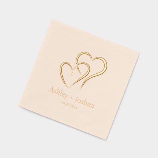 Two Hearts Custom Naam en datum bruiloft Folie Servetten (Links)