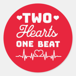 Two Hearts. Eén Beat (witte tekst) Valentijns Ronde Sticker