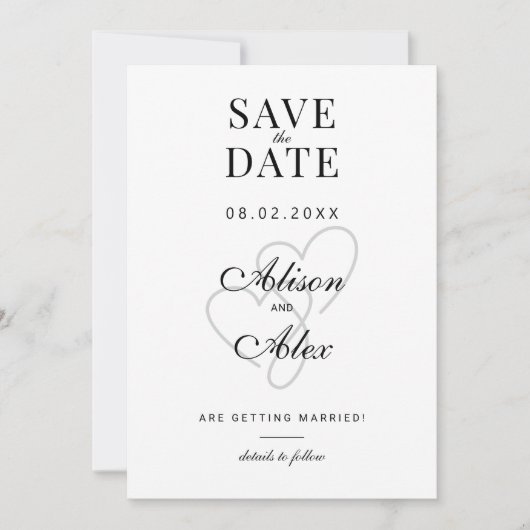 Two Hearts Elegant Script Sla de datum op Save The Date (Voorkant)
