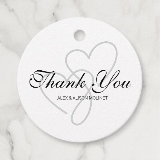 Two Hearts Elegant Script Wedding Bedankjes Labels (Voorkant)