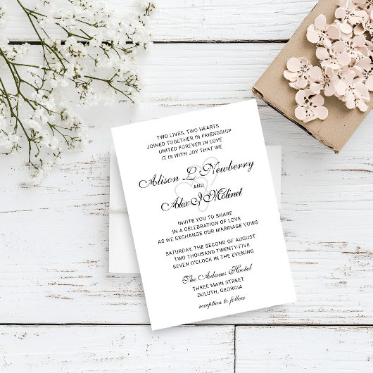 Two Hearts Elegant Script Wedding Invitation Aankondiging