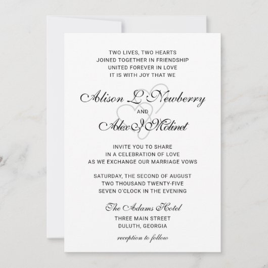 Two Hearts Elegant Script Wedding Invitation Aankondiging (Voorkant)