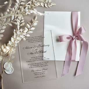 Two Hearts Elegant Script Wedding Invitation Acryl Uitnodigingen