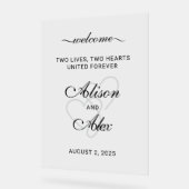 Two Hearts Elegant Script Wedding Welkom Teken Acryl Bord (Hoek)