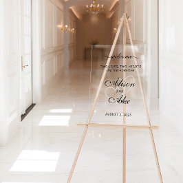 Two Hearts Elegant Script Wedding Welkom Teken Acryl Bord