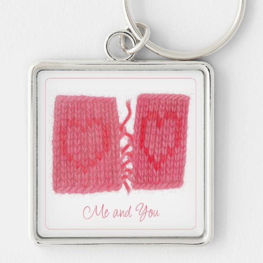 TWO HEARTS KNIT Premium Vierkante Sleutelhanger + (Voorkant)
