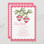 Two Hearts Meisje Baby shower Invitation Kaart (Voorkant / Achterkant)