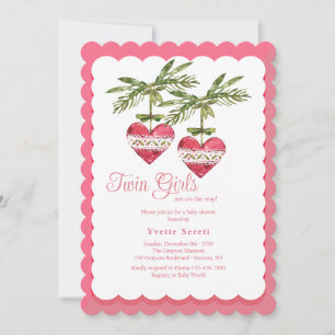 Two Hearts Meisje Baby shower Invitation Kaart