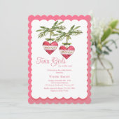 Two Hearts Meisje Baby shower Invitation Kaart (Staand voorkant)
