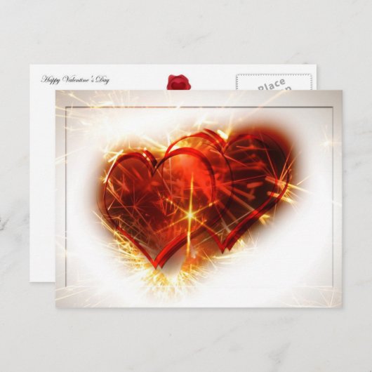 Two Hearts met Fireworks Briefkaart (Voorkant / Achterkant)
