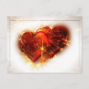 Two Hearts met Fireworks Briefkaart