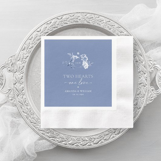 Two Hearts · One Love Dusty Blue Wedding Servet