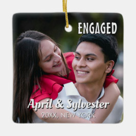 Two Hearts One Love Personalized Engagement Photo Keramisch Ornament