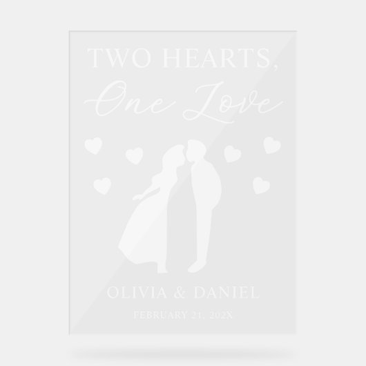 Two Hearts, One Love Personalized Wedding Acryl Bord (Voorkant)