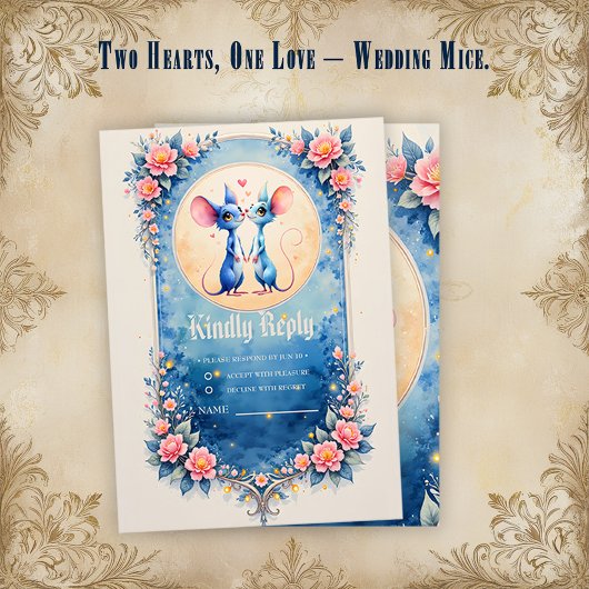 Two Hearts, One Love – Wedding Mice. RSVP Kaartje