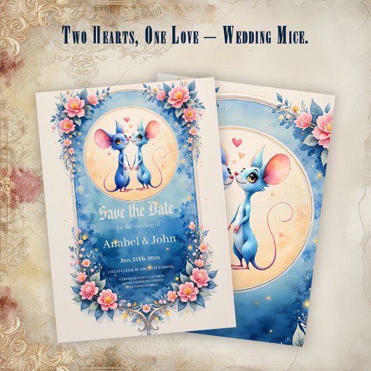 Two Hearts, One Love – Wedding Mice.  Save The Date