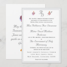 Two Hearts Silver Catholic Wedding Invitation Kaart