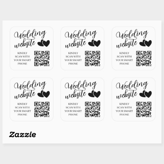 Two Hearts Wedding Website QR Code Vierkante Sticker (Vel)