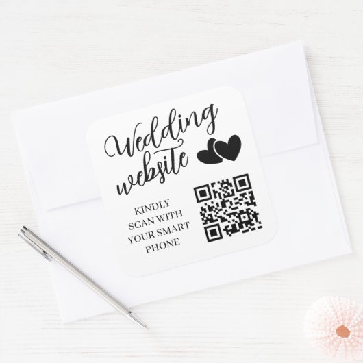 Two Hearts Wedding Website QR Code Vierkante Sticker (Envelop)
