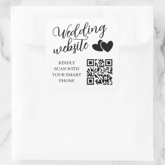 Two Hearts Wedding Website QR Code Vierkante Sticker (Tas)