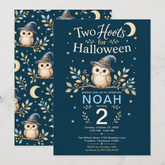 Two Hoots Halloween Owl 2nd Birthday Boy Kaart