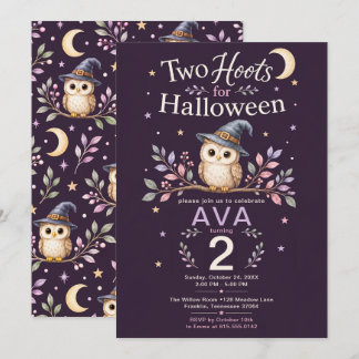 Two Hoots Halloween Owl 2nd Birthday Girl Kaart