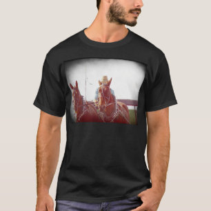 Two Horse Amish Team Faux  T-shirt