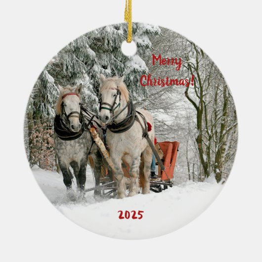 Two Horses and Sleigh in the Snow Ceramic Ornament (Achterkant)