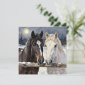 Two Horses on a Snowy Farm | Blank Kaart (Staand voorkant)