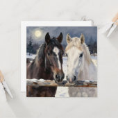 Two Horses on a Snowy Farm | Blank Kaart (Voorkant / Achterkant in situ)