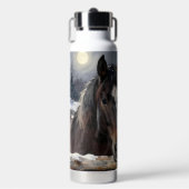 Two Horses on a Snowy Farm | Personalized Waterfles (Voorkant)