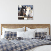 Two Horses on a Snowy Farm Under the Moon Canvas Afdruk (Insitu (Slaapkamer))