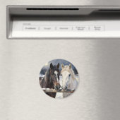 Two Horses on a Snowy Farm Under the Moon Magneet (Insitu (Vaatwasser))