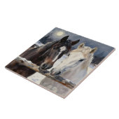 Two Horses on a Snowy Farm Under the Moon Tegeltje (Zijkant)